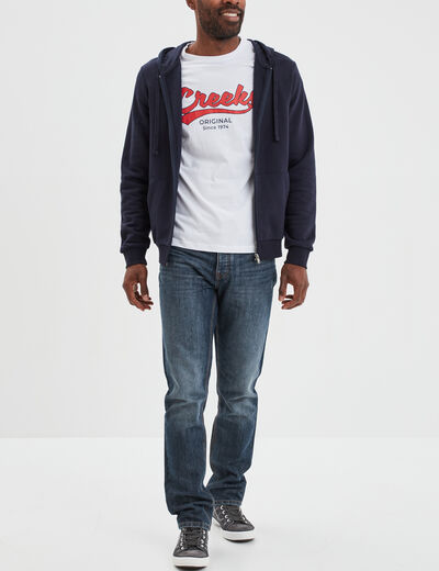 Sweat zippé molleton à capuche bleu marine homme