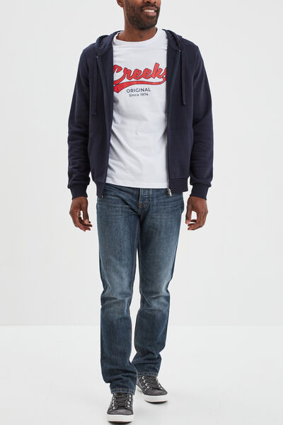 Sweat zipp&eacute; molleton &agrave; capuche bleu marine homme