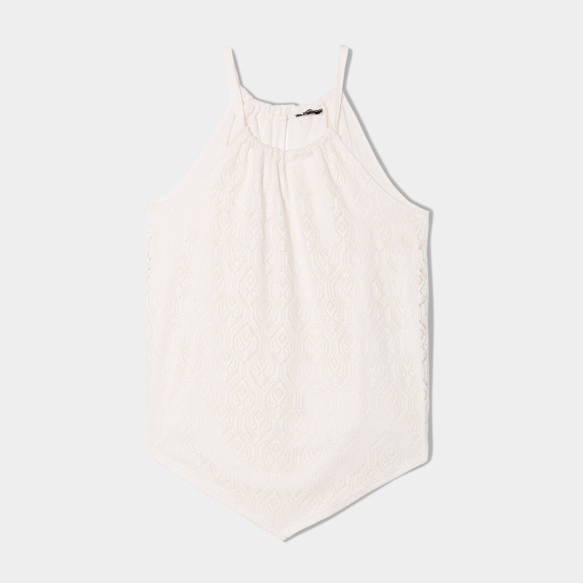 T-shirt dentelle sans manches blanc femme