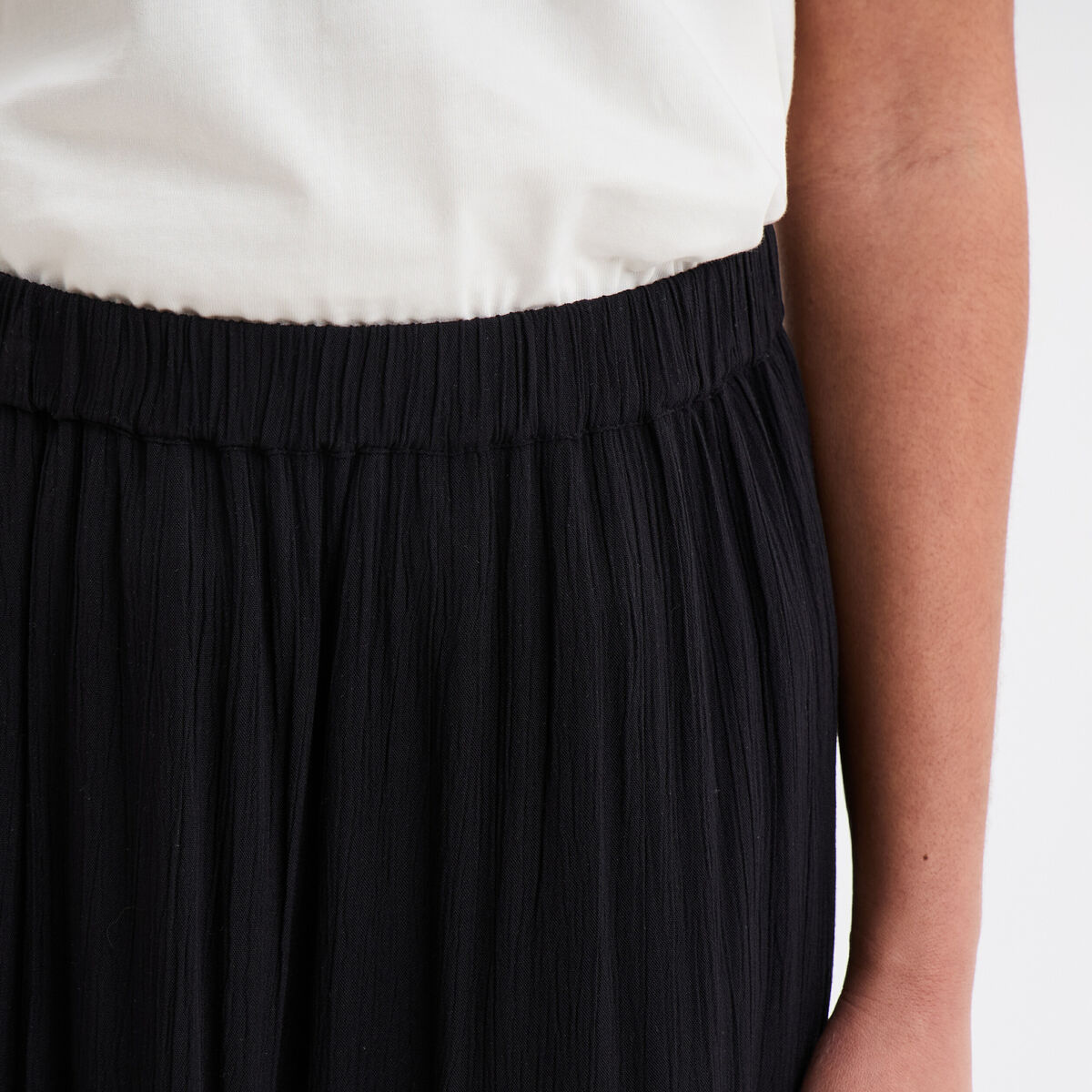 Jupe longue fluide taille élastiquée noir femme