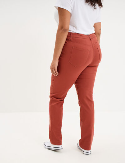Pantalon droit taille haute extensible vieux rose femme grande taille