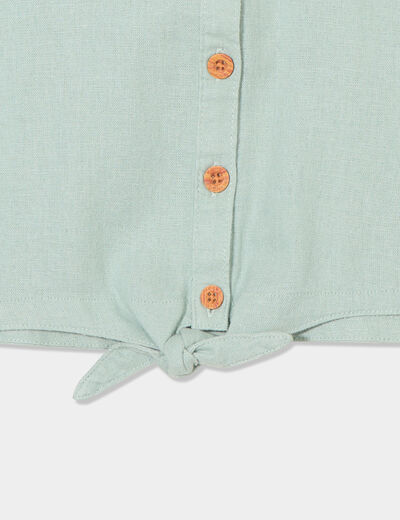 Chemise nouée manches courtes en lin vert pastel fille