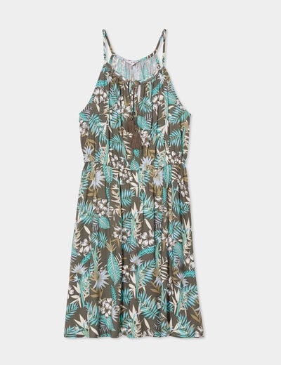Robe droite à bretelles vert kaki femme