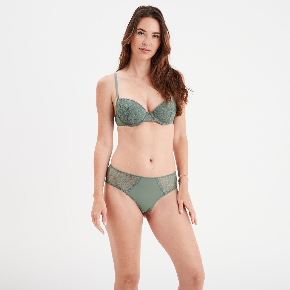 Soutien-gorge push up micro dentelle vert kaki femme