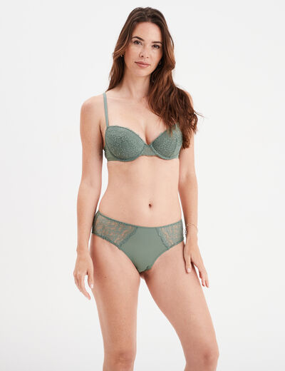 Soutien-gorge push up micro dentelle vert kaki femme