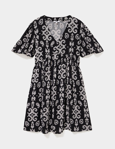 Robe fluide genou col en V noir femme
