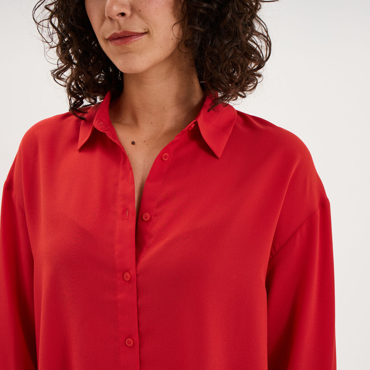 Chemise fluide manches longues rouge femme