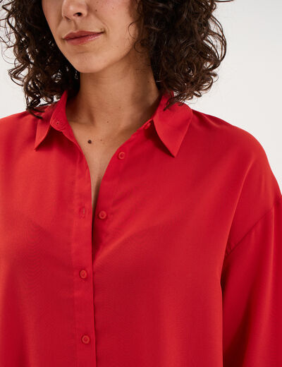 Chemise fluide manches longues rouge femme