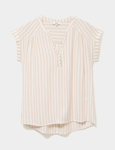 Blouse cr&eacute;pon manches courtes beige femme