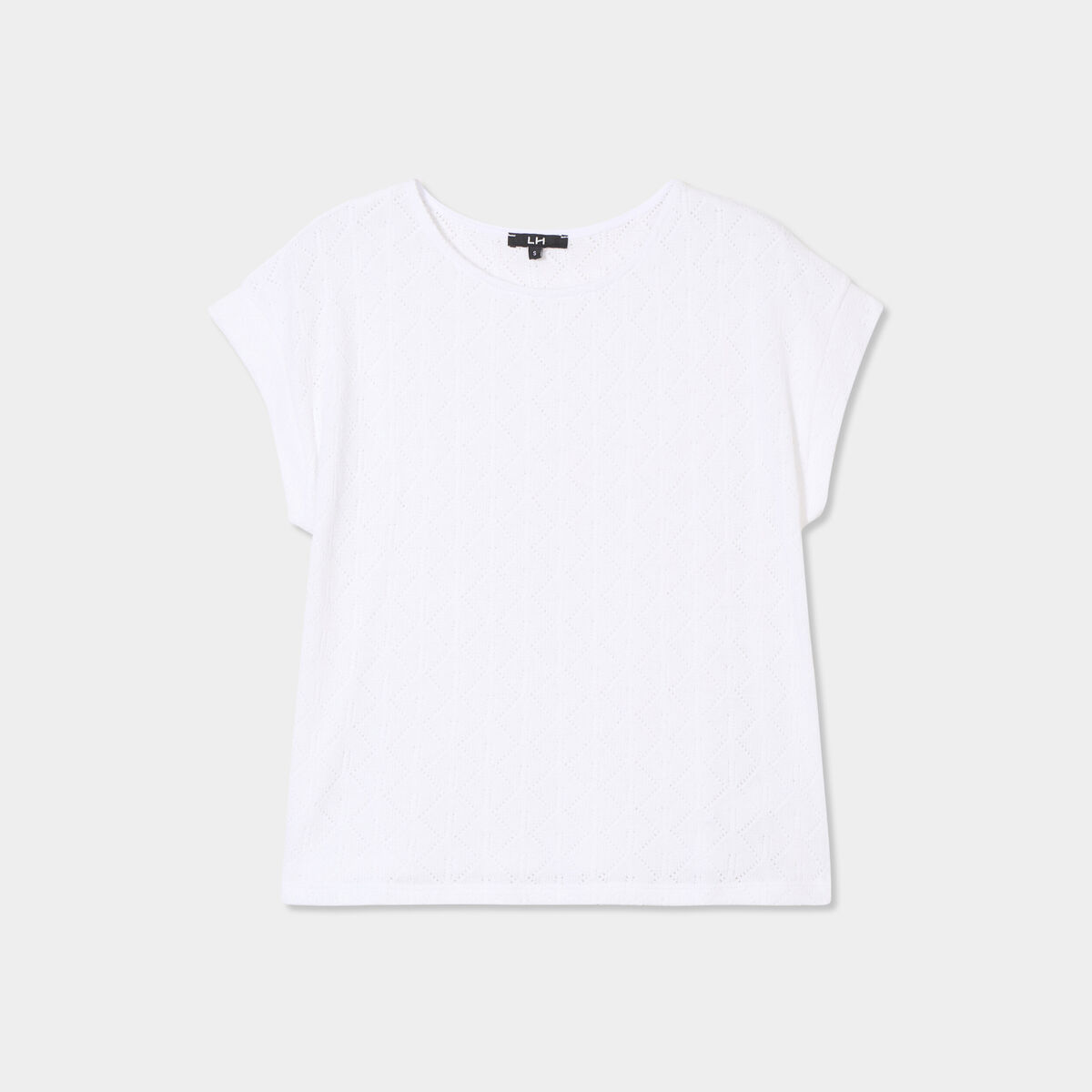 T-shirt ajour&eacute; manches courtes blanc femme