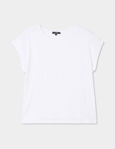 T-shirt ajour&eacute; manches courtes blanc femme