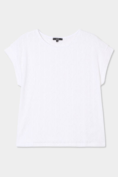 T-shirt ajour&eacute; manches courtes blanc femme