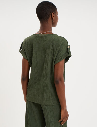 T-shirt col en V et pattes &eacute;paules vert kaki femme