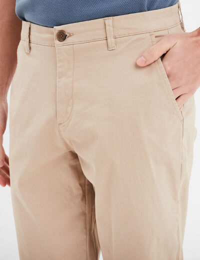 Pantalon chino droit stretch retroussé sable homme