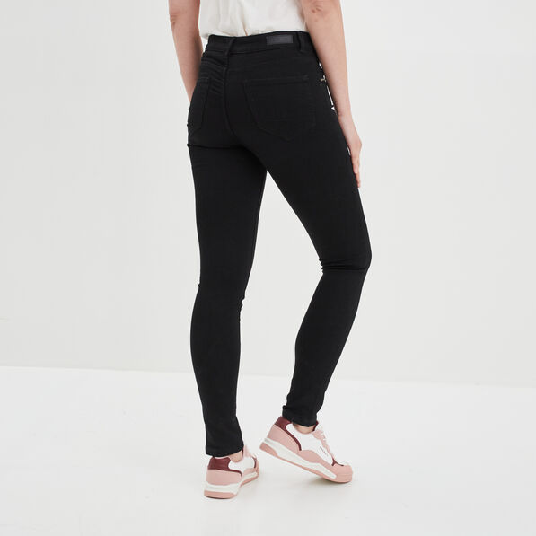 Jeans slim détails zippés denim noir femme