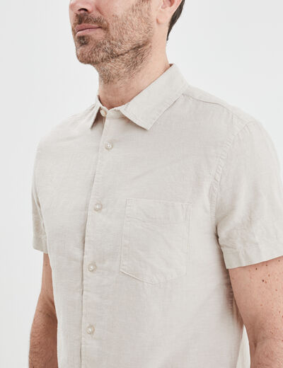 Chemise manches courtes lin mélangé gris clair homme