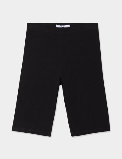 Short cycliste coton taille &eacute;lastiqu&eacute;e noir fille