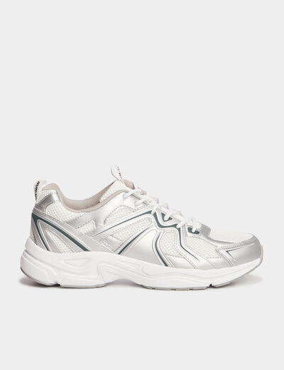 Baskets running &agrave; lacets gris argent homme