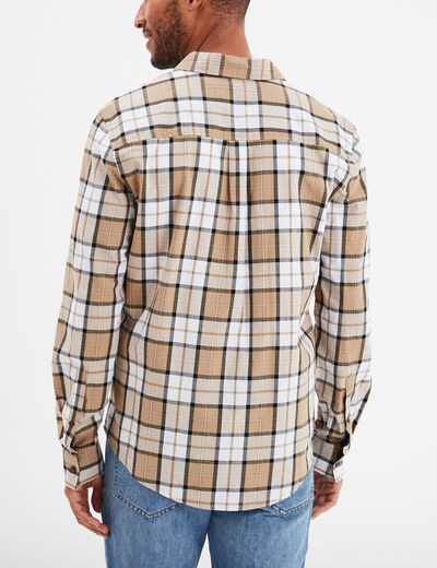Chemise droite manches retroussées beige homme