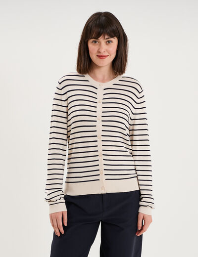 Gilet col rond manches longues sable femme