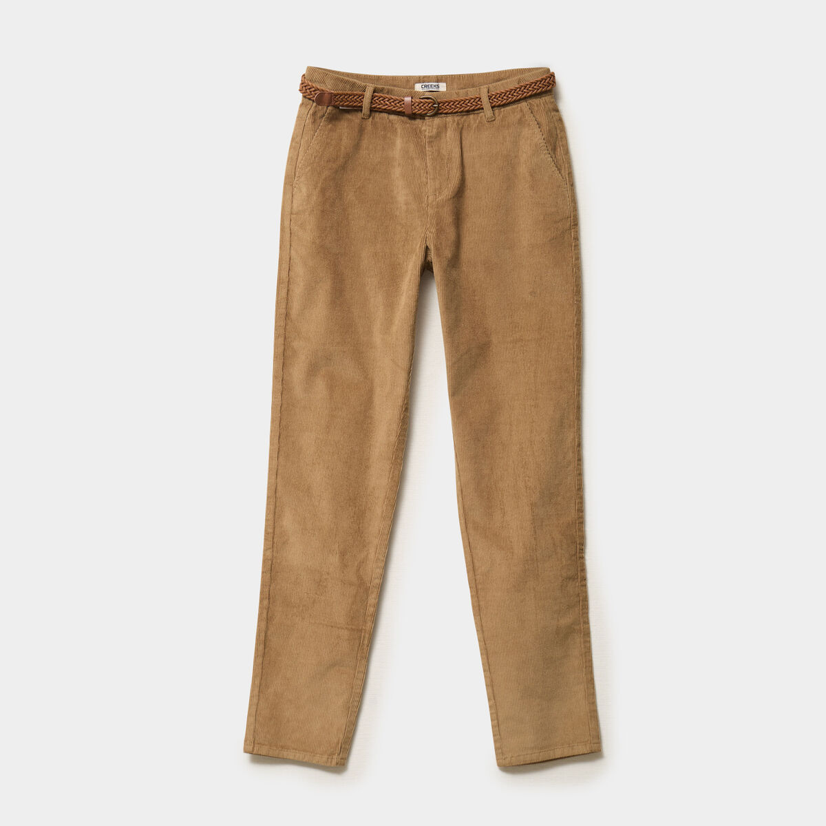 Pantalon chino slim effet velours vert kaki femme