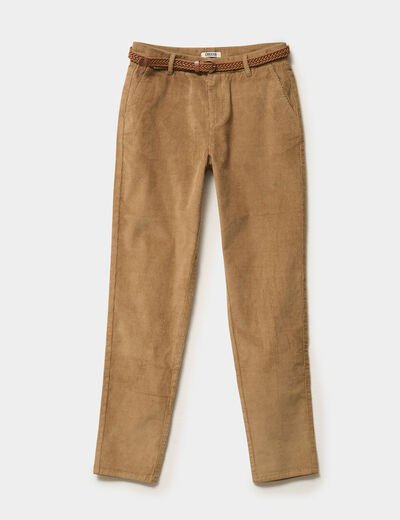 Pantalon chino slim effet velours vert kaki femme