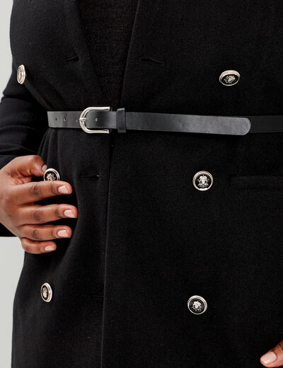 Manteau esprit officier droit ceinturé noir femme grande taille