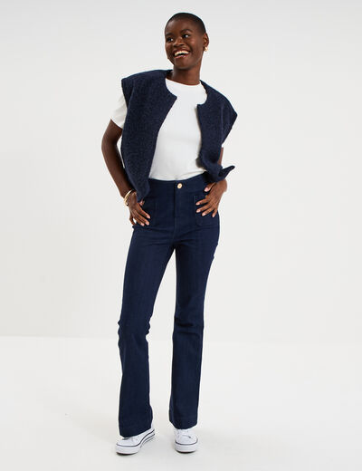 Jean flare poches plaqu&eacute;es denim brut femme