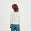 T-shirt côtelé col montant ajusté blanc femme