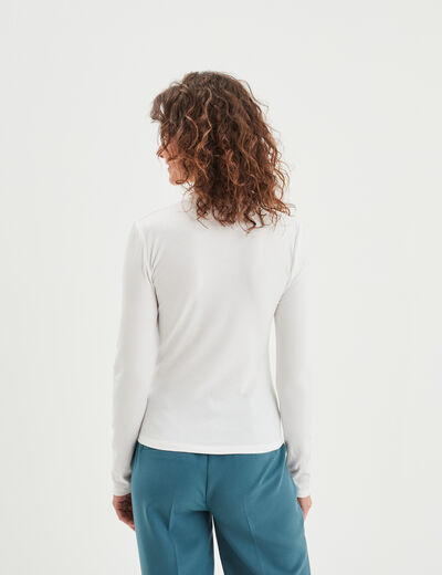 T-shirt côtelé col montant ajusté blanc femme