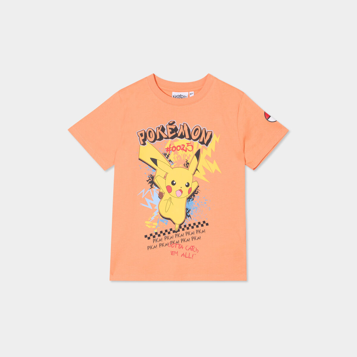T-shirt coton manches courtes Pikachu orange fonc&eacute; gar&ccedil;on