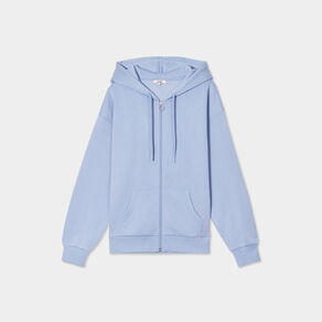 Sweat zippé à capuche bleu clair femme