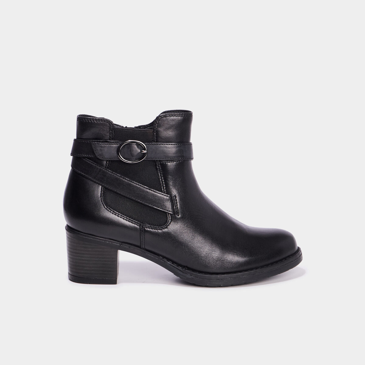 Bottines avec boucles en cuir noir femme