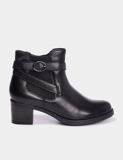 Bottines avec boucles en cuir noir femme