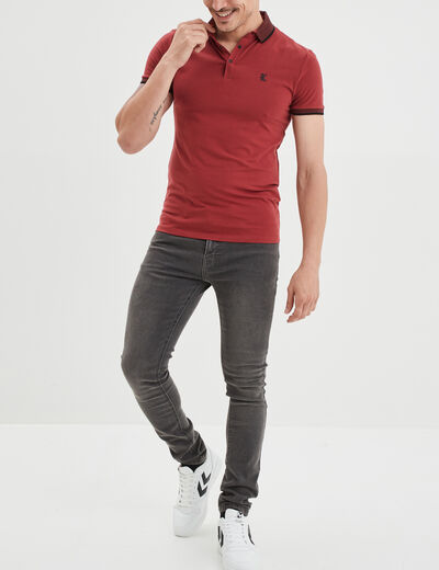 Polo coton ajusté manches courtes bordeaux homme