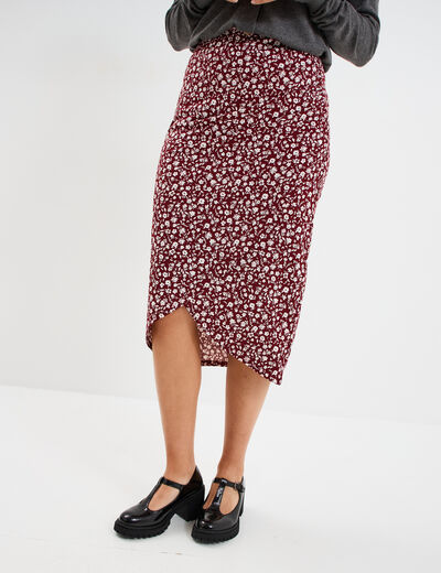 Jupe midi portefeuille bordeaux femme