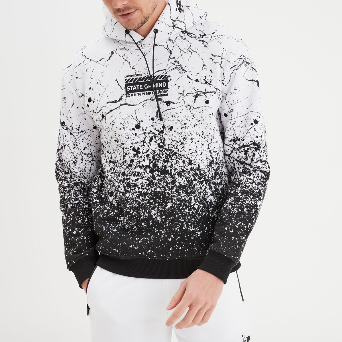 Sweat &agrave; capuche hoodie molleton blanc homme