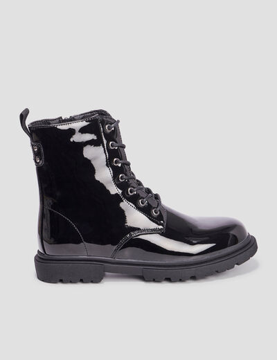 Bottines vernies zippées à lacets noir femme