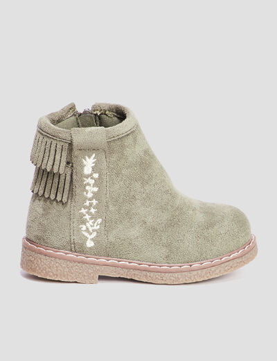Bottines franges vert kaki b&eacute;b&eacute; fille