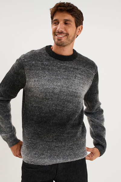 Pull droit col rond manches longues gris fonc&eacute; homme