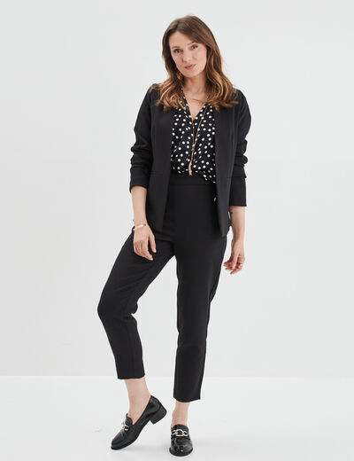 Blouse bijoux col en V manches courtes noir femme