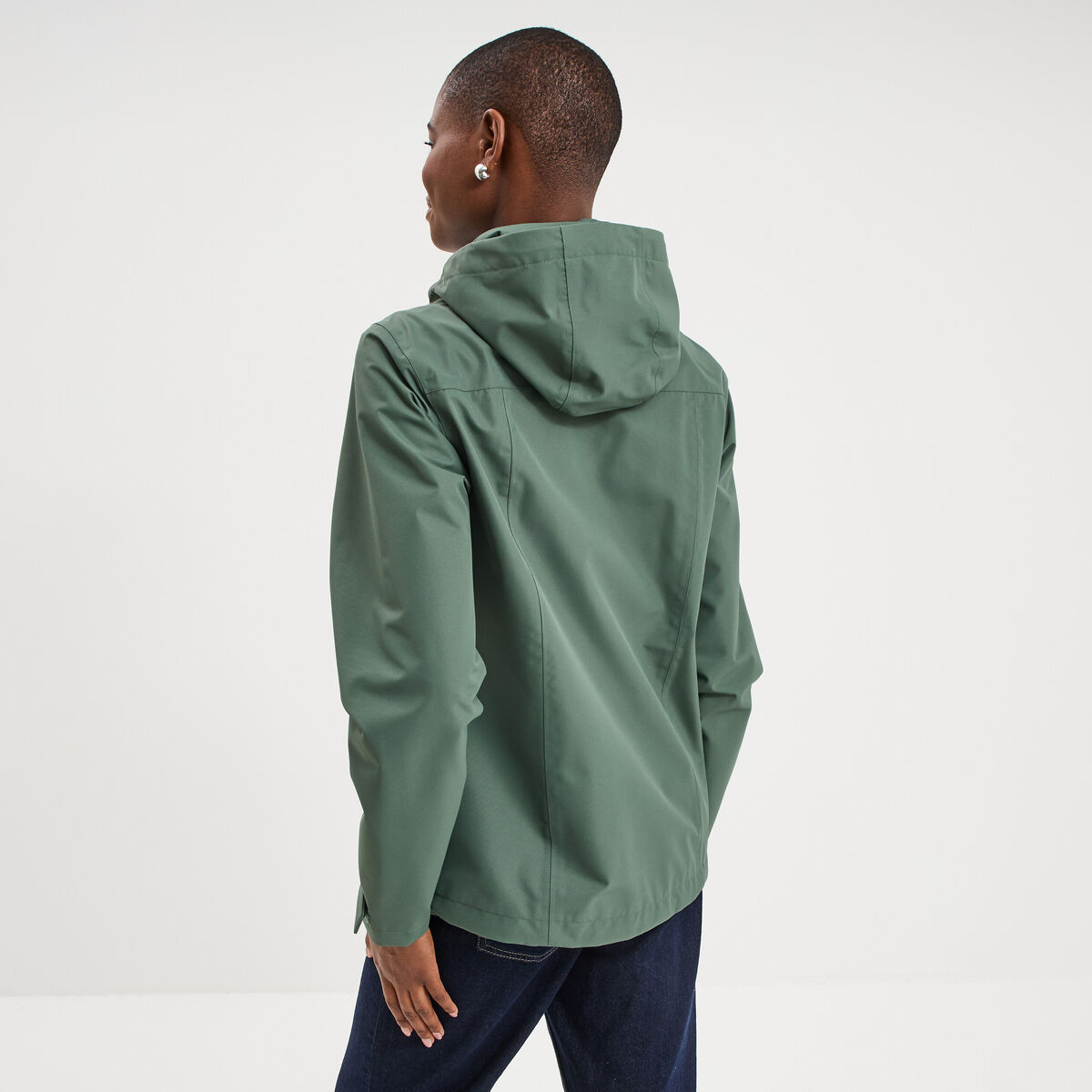 Coupe-vent imperm&eacute;able &agrave; capuche vert kaki femme
