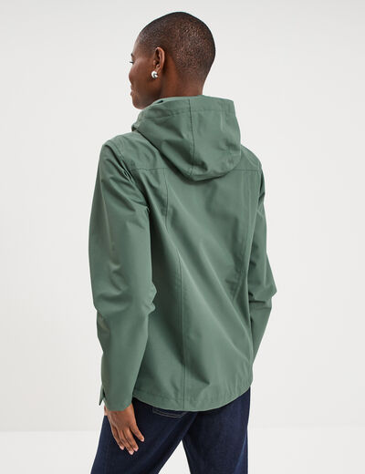 Coupe-vent imperm&eacute;able &agrave; capuche vert kaki femme