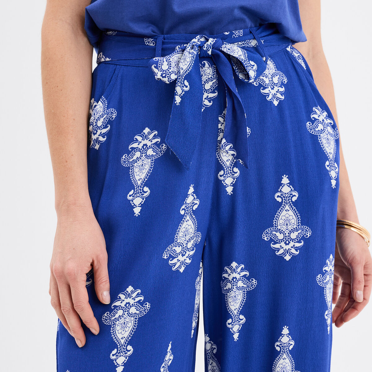Pantalon large fluide bleu electrique femme