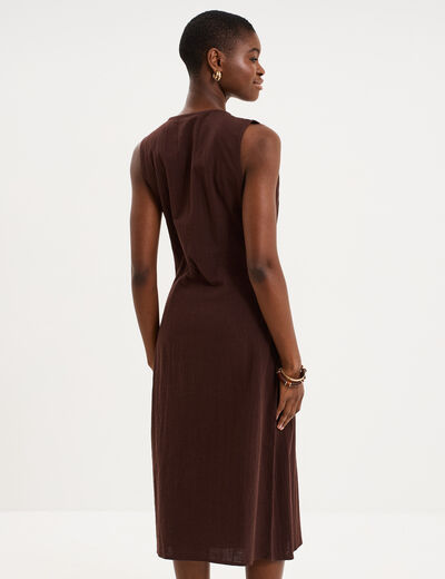 Robe droite longueur genou coton marron fonc&eacute; femme