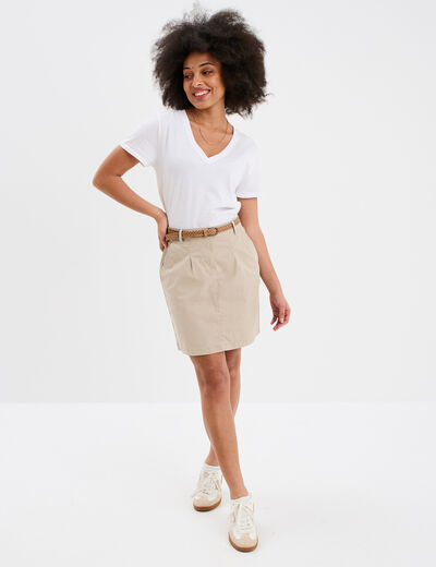 Jupe chino droite ceinture tressée beige femme