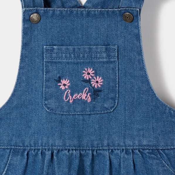 Robe salopette droite en jean Creeks denim stone bébé fille