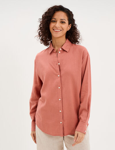Chemise oversize lin m&eacute;lang&eacute; terracotta femme