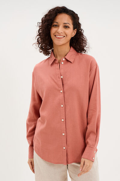 Chemise oversize lin m&eacute;lang&eacute; terracotta femme