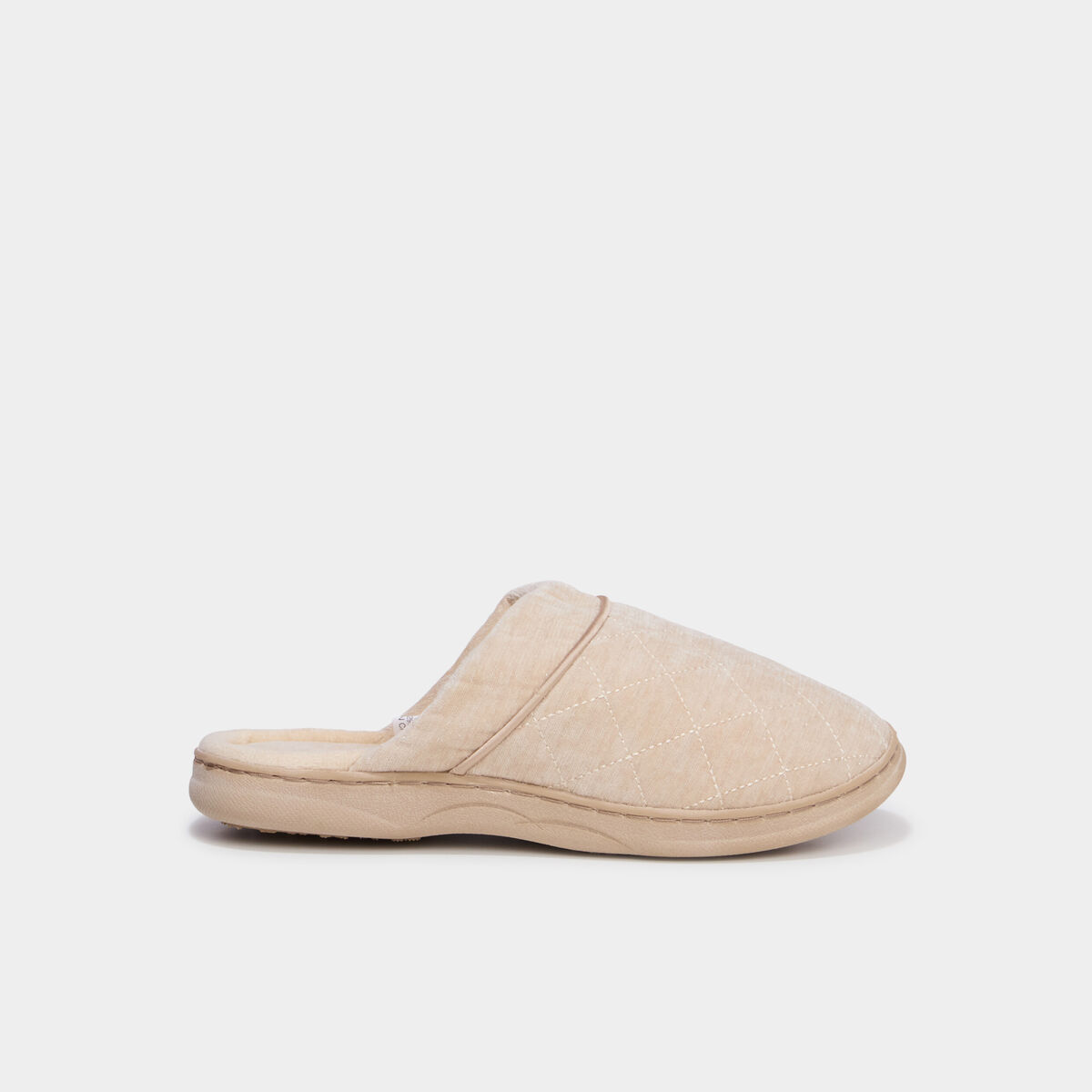 Chaussons mules velours effet matelass&eacute; sable femme
